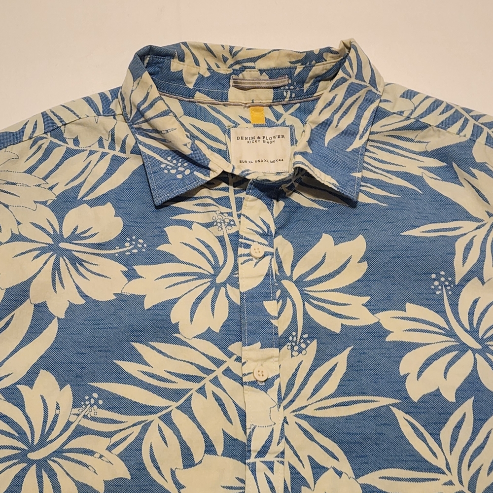 Denim & Flower Tropical Blue and Cream Shirt